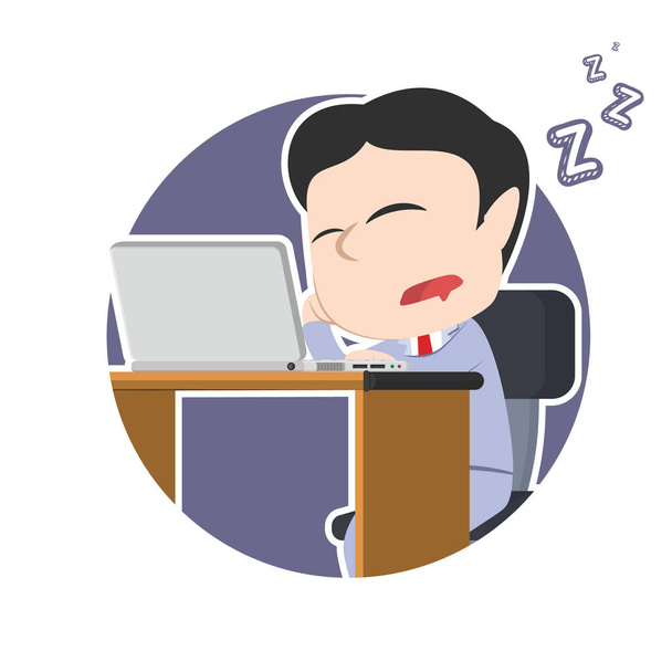 азиатский бизнесмен с ноутбуком спит в кругу
 - Вектор,изображение