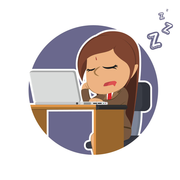 indian businesswoman with laptop sleeping in circle - Vector, Image