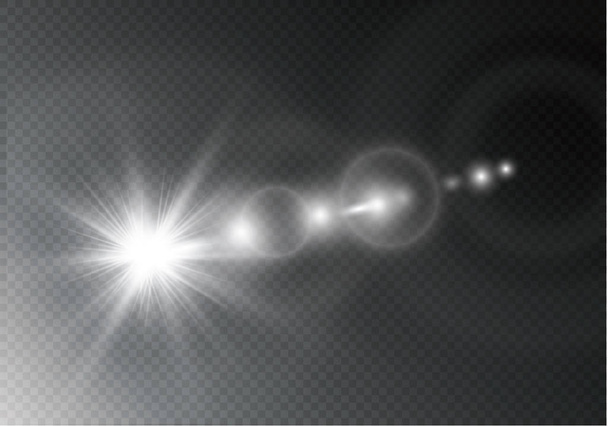 Vektorový průhledný sluneční svit speciální objektiv světelný efekt. Sluneční záblesk s paprsky a reflektory. - Vektor, obrázek