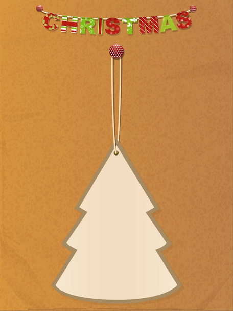 Різдвяна ялинка тег і пікірування на коричневому папері
 - Вектор, зображення