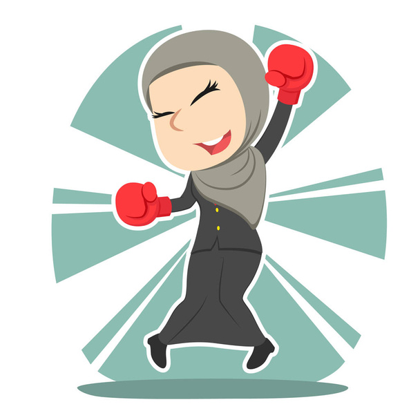 exitosa mujer de negocios árabe usar guantes de boxeo
 - Vector, imagen