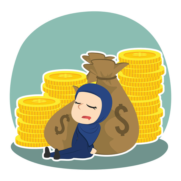 Arab üzletasszony alszik a pénz - Vektor, kép