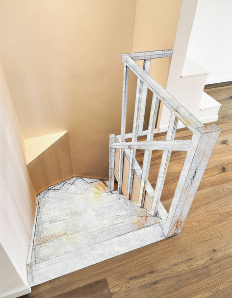 Rekonstrukce moderní dvoupodlažní s dřevěnými schody - Fotografie, Obrázek