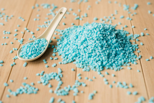 blue bath salt for spa on spoon - Photo, image
