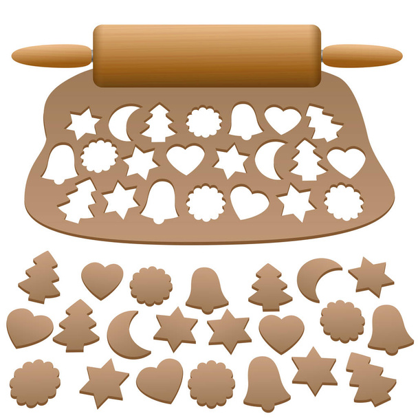 Lebkuchen Dough Cut Out Gingerbread Cookies - Vector, Image