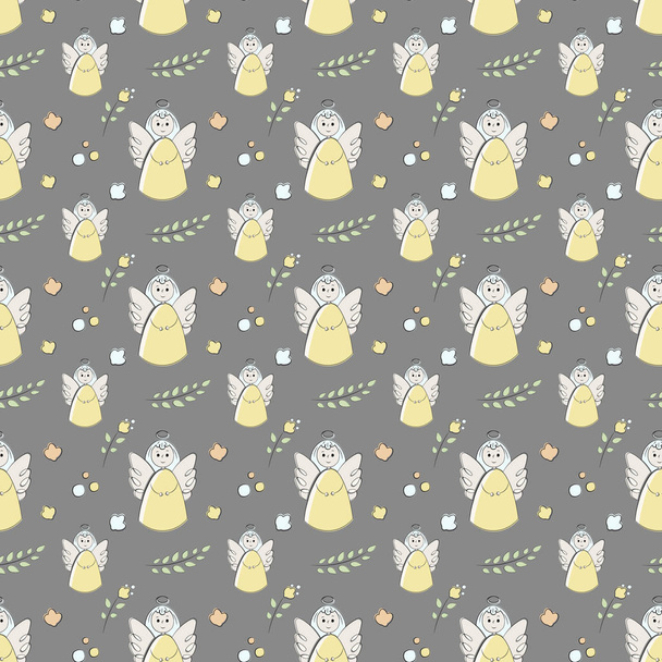 Vectron seamless pattern of elements drawn manually in the style of doodle. Christening, angel, religion, church. Used for wallpapers, backgrounds, wrapping paper - Vector, Image