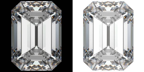 Emerald cut white diamond close view 3D rendering - Photo, Image