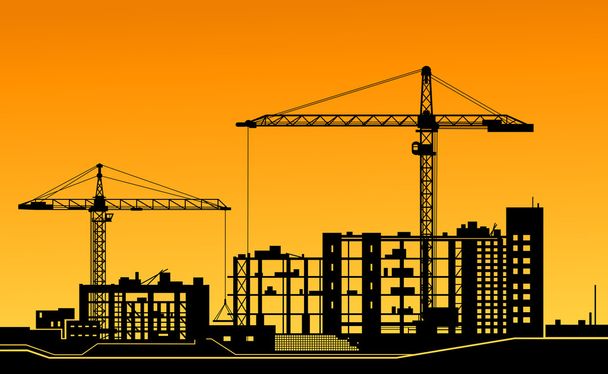 Working cranes on construction site - Vector, Image