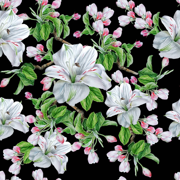 Seamless pattern with flowers. Blossom. Alstroemeria.  Watercolo - Фото, зображення