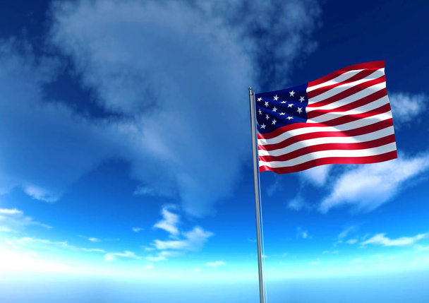 Σημαία της Ηνωμένες Πολιτείες της Αμερικής κάτω από το γαλάζιο του ουρανού, 3d rendering - Φωτογραφία, εικόνα