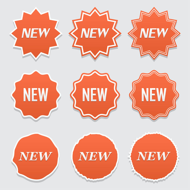 New sticker set. Vector sale banner for web store. Product stickers with offer. Promotional corner located element. Color splash label, tag, badge, icon with text. Accent promotion flyer, frame design - Vektör, Görsel