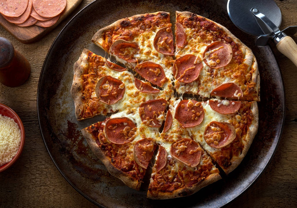 Rustic Homemade Pepperoni Pizza - Photo, Image
