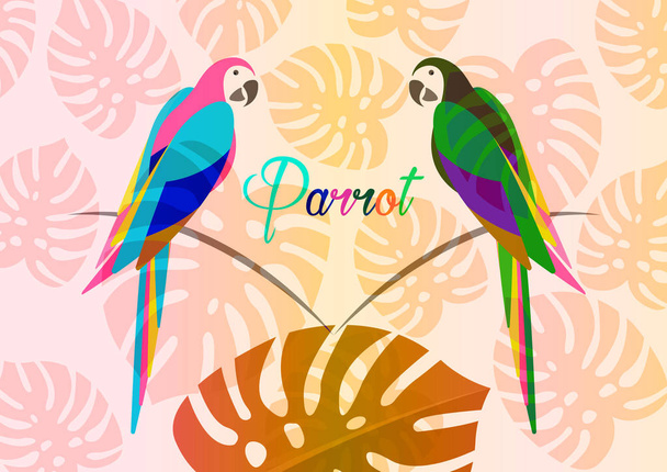pár papoušků, Tropický papoušek pták ikonu obrázek vektorové ilustrace design více barevné, izolované nebo drobet květinové Letní vzorek pozadí - Vektor, obrázek