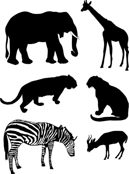 African hayvan silhouettes - Vektör, Görsel