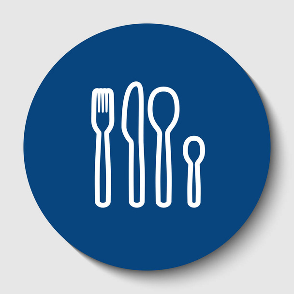 Fork spoon and knife sign. Vector. White contour icon in dark cerulean circle at white background. Isolated. - Vector, Image