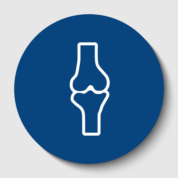 Knee joint sign. Vector. White contour icon in dark cerulean circle at white background. Isolated. - Vector, Image
