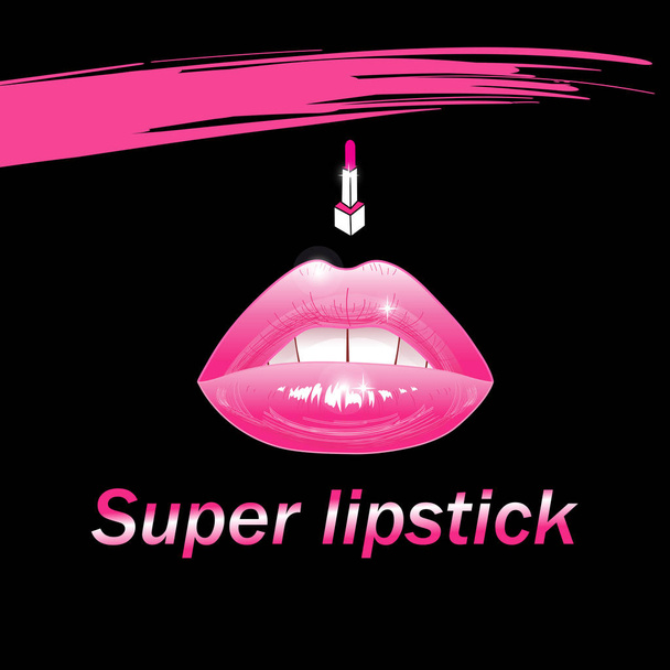 Beautiful advertising illustration of bright lips and lipstick  - Vector, Image