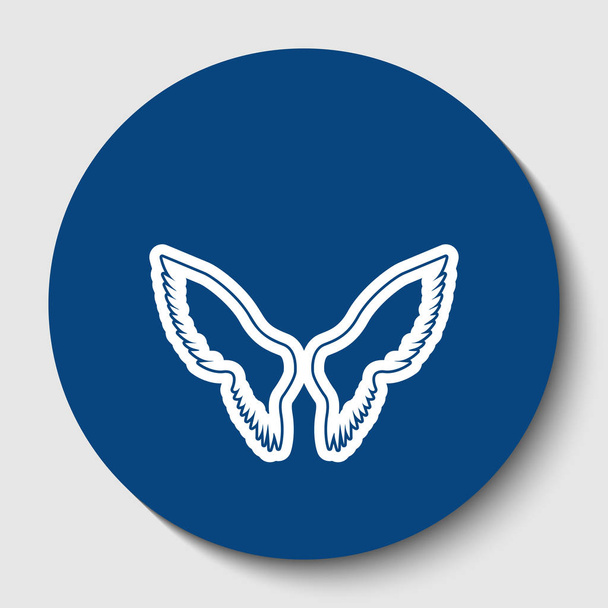 Wings sign illustration. Vector. White contour icon in dark cerulean circle at white background. Isolated. - Vector, Image