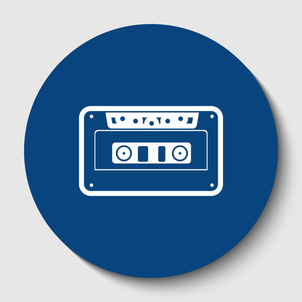 Cassette icon, audio tape sign. Vector. White contour icon in dark cerulean circle at white background. Isolated. - Vector, Image