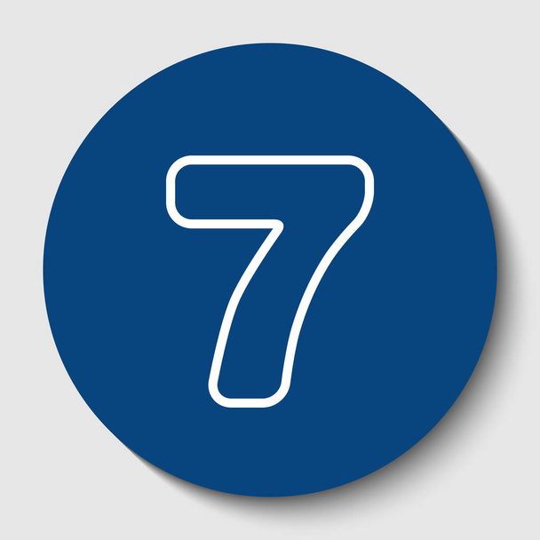 Number 7 sign design template element. Vector. White contour icon in dark cerulean circle at white background. Isolated. - Vector, Image