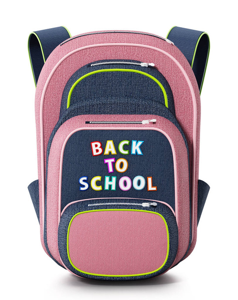 School bag isolated on white background. 3D illustration - Fotó, kép