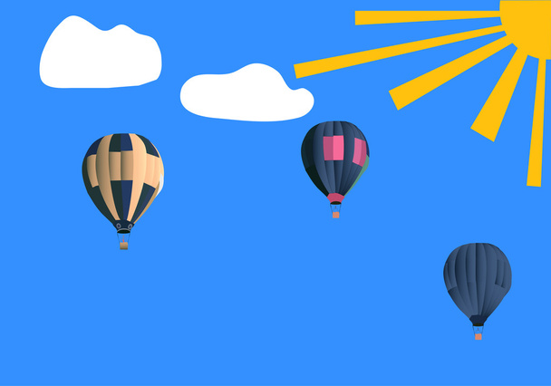Воздушные шары в голубом небе
 - Вектор,изображение