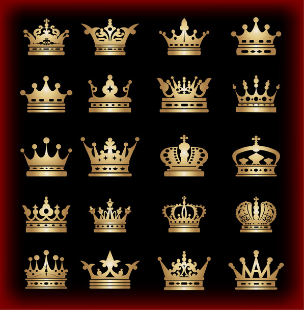 Crown. Gold set. Collection icons. Vector. - Wektor, obraz
