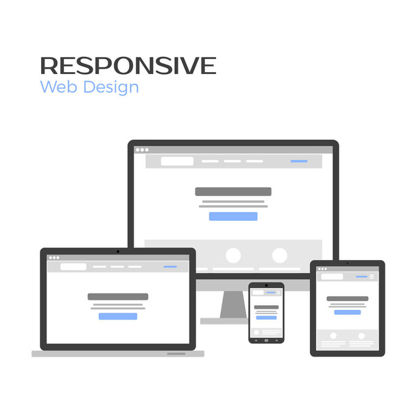 Concept Responsive Web Design. Landing page preview on gadgets screen. Flat vector illustration isolated on white - Vector, Image