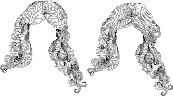Кудрявые волосы в черно-белом стиле
 - Вектор,изображение