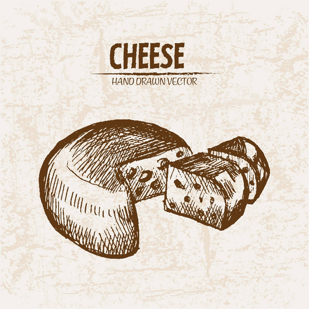 Digital vector detailed line art sliced cheese - Vector, Image
