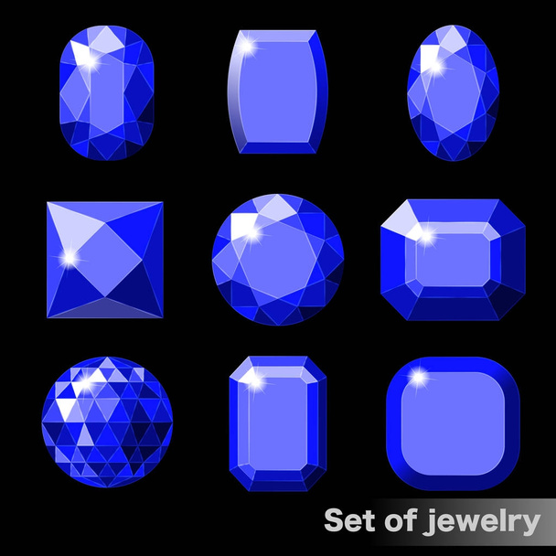 Set blauer Edelsteine Saphir in verschiedenen Formen. - Vektor, Bild