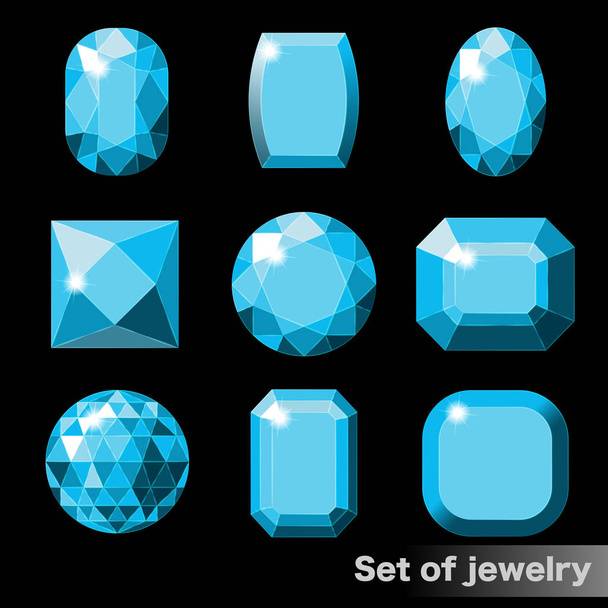 Set of blue gems aquamarine of various shapes. - Vector, Image