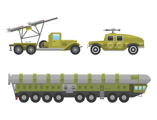 Military technic army war transport fighting industry technic armor defense vector collection - Vector, imagen