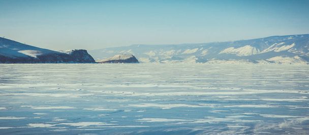 Baikal Lake. Ice, rocks, winter Landscape in Siberia - Zdjęcie, obraz