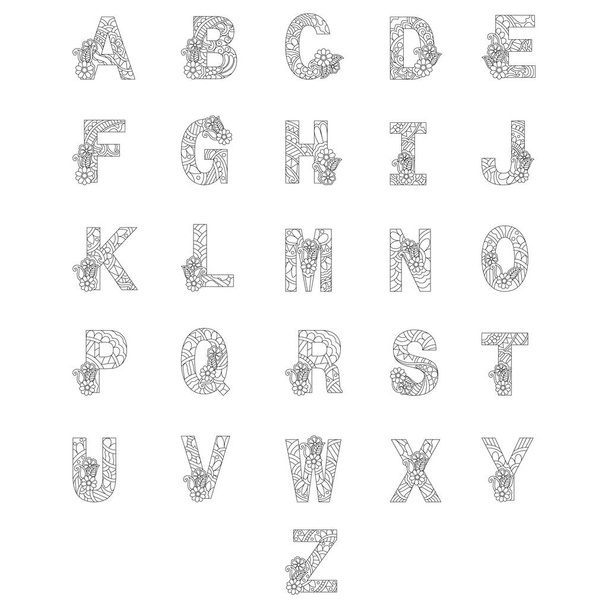 Stylized alphabets, coloring book for kids. - Wektor, obraz