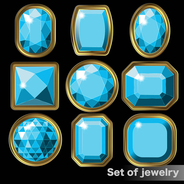 Conjunto de gemas azuis aquamarine de várias formas
. - Vetor, Imagem