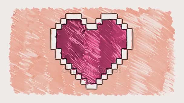 Stop motion getrokken marker pixel hart vorm cartoon animatie naadloze loops achtergrond... Nieuwe kwaliteit universele grunge vintage beweging dynamische geanimeerde achtergrond kleurrijke vrolijke cool video-opnames - Video