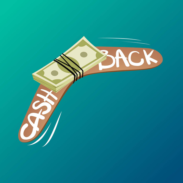 Cashback concept: Boomerang vliegen terug met bijgevoegd geld - Vector, afbeelding