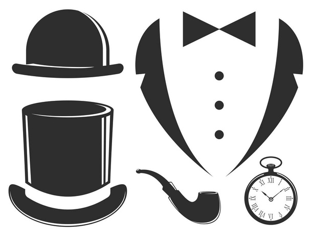 Vintage style design hipster gentleman vector illustration black silhouette design mustache element. - Vektor, kép