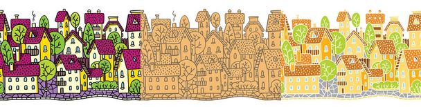 Городской бесшовный узор с домами и крышами
 - Вектор,изображение