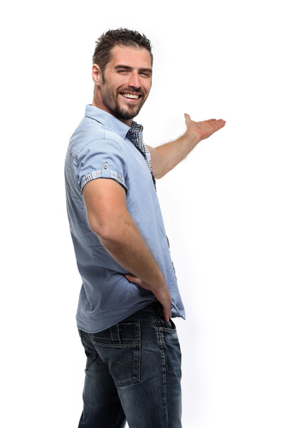 successful man pointing to the blank screen - Photo, image