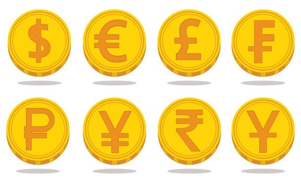 Συλλογή από εικόνες με σύμβολα νομισμάτων. Εικονογράφηση διάνυσμα - Διάνυσμα, εικόνα