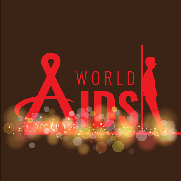 Stop AIDS sign symbol with ribbon and man silhouette lean on line with grunge style. - Vector, Image