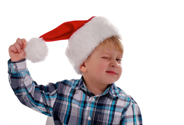 Hyvää joulua poika Santa Hat
 - Valokuva, kuva