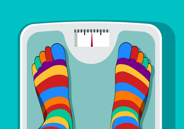 Feet with toe socks standing on scale - Vector, Image