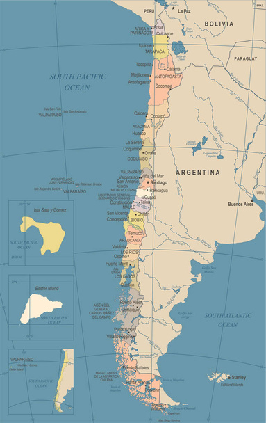 Χάρτης Χιλής - Vintage λεπτομερείς διανυσματικά εικονογράφηση - Διάνυσμα, εικόνα
