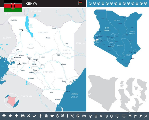 Kenia - infographic kaart - gedetailleerde vectorillustratie - Vector, afbeelding