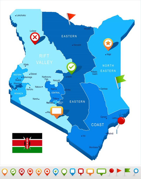 ケニア - 地図とフラグ - 詳細なベクトル イラスト - ベクター画像