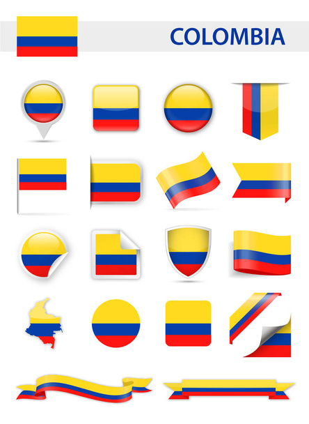 Colombia Flag Vector Set - Vector, Image