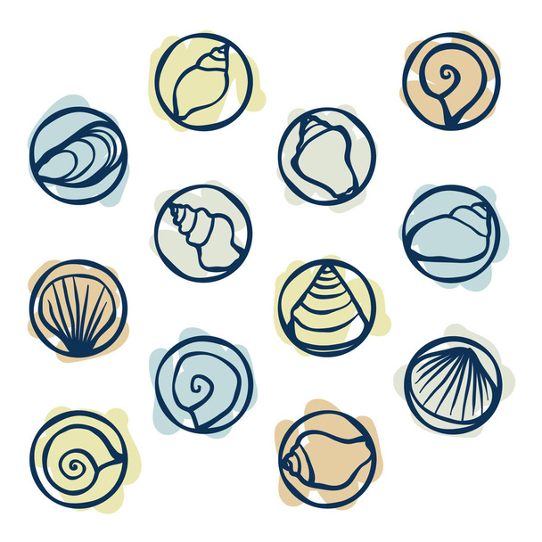 Seashell stamps set - Vector, afbeelding